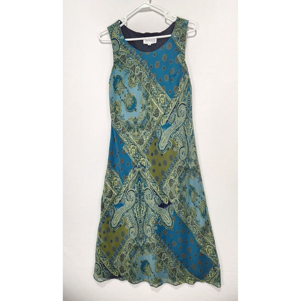 Studio I Women's Y2K Sleeveless Paisley Flowy Dress Multicolor 10